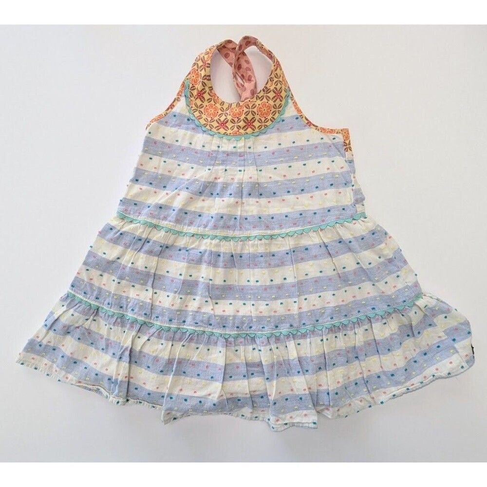 Matilda Jane Happy & Free Dotted Sky Dress Girls Size 6 Blue White Stripe Lined